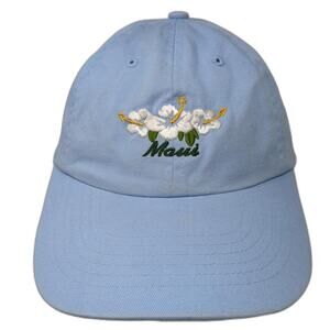Maui Hibiscus Slideback Hat Blue One Size Embroidered Outdoor DPC
